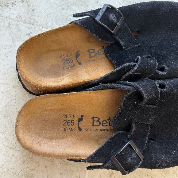 Birkenstock Boston Black Suede Clogs Size Women 10 Men 8 Adjustable Strap - Picture 4 of 10